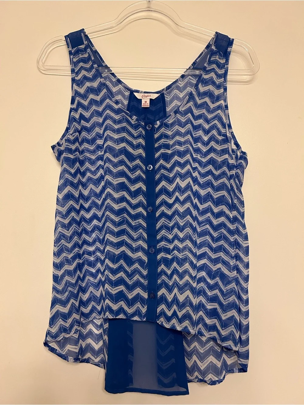 Candie's Blue Chevron Button-Front Sheer High-Low Camisole - Picture 1 of 6